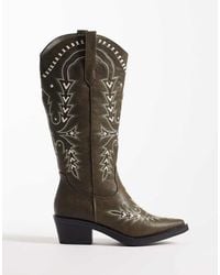 Glamorous - Embroidered Western Knee Boots - Lyst
