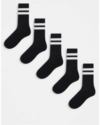 ASOS - Pack De 5 Pares De Calcetines Deportivos Negros Con Rayas Blancas De - Lyst