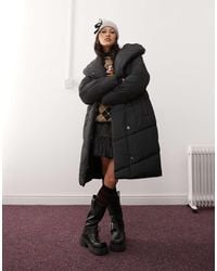 Noisy May - Longline Padded Coat With Oversized Hood - Lyst
