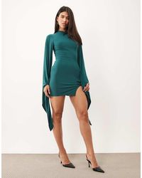 ASOS - Sculpting Mandarian Detail High Neck Mini Dress With exaggerated Sleeve - Lyst