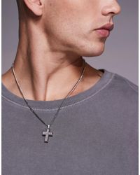 ASOS - – farbene halskette aus wasserfestem edelstahl mit kreuz-anhänger mit strass - Lyst