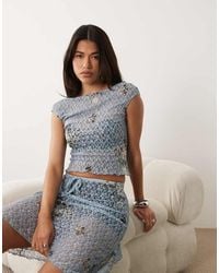 ASOS - Co-ord Printed Lace Cap Sleeve Open Back Top - Lyst