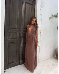 Aria Cove - Plunge Cowl Neck Wrap Scarf Detail Maxi Dress - Lyst