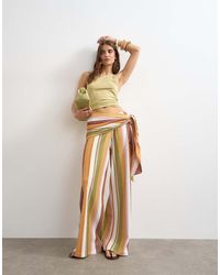 TOPSHOP - Stripe Plisse Wrap Scarf Detail Trousers - Lyst