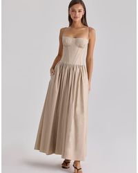 House Of Cb - Rona Taupe Cotton Corset Maxi Dress - Lyst