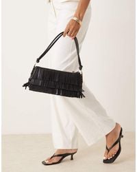 Mango - Borsa A Mano Nera Con Frange E Dettagli Dorati - Lyst