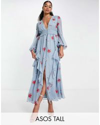 Asos design button through tiered midi broderie dress sale