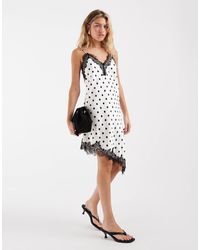 ONLY - Lace Detail Asymmetric Satin Mini Dress - Lyst