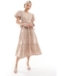 Wednesday's Girl - Puff Sleeve Tiered Midi Wrap Dress - Lyst