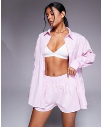 Missy Empire - Missy empire - short d'ensemble en popeline à rayures avec taille froncée - et blanc - Lyst