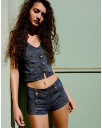 Bershka - Denim Mini Shorts With Buttons - Lyst
