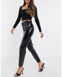 NA-KD High Waisted Straight Leg Vinyl Pants - Black