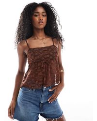 Miss Selfridge - Lace Satin Bow Detail Peplum Cami Top - Lyst