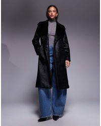 River Island - Pony-effect Double-breasted Coat - Lyst