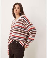 Abercrombie & Fitch - – gestreifter, langärmliger pullover mit v-ausschnitt - Lyst