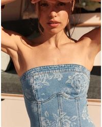 Stradivarius - Denim Bustier Corset Top - Lyst