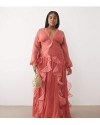 ASOS - Curve Ruched Long Sleeve Maxi Dress With Waterfall Detail - Lyst