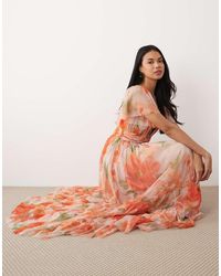 knee length dresses for ladies Maya Moody Lilac Bardot Embellished Maxi Dress – Maya Deluxe