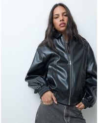 ASOS - Oversized Leather Look Bomber Jacket - Lyst