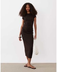 ASOS - Ribbed Cap Sleeve Ruched Midi Dress - Lyst