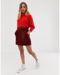 ASOS Minirock aus Cord in A-Linie mit Utility-Tasche und Gürtel - Rot