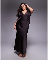 ASOS - Asos Design Curve Satin Plunge Maxi Dress With Knot Shoulder And Deep Cowl Back - Lyst