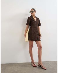 TOPSHOP - Real Suede Open Collar Mini Shirt Dress - Lyst