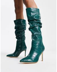 Forever New - Esclusiva - stivali al ginocchio smeraldo effetto coccodrillo - Lyst