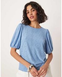 Vila - T-Shirt Met Broderie En Pofmouwen - Lyst