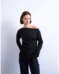 TOPSHOP - Top asymétrique en jersey à manches longues et encolure bateau - Lyst