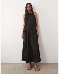 ASOS - Poplin Slash Neck Drop Waist Maxi Dress - Lyst