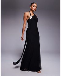 ASOS - Draped Scarf Neck With Gold Hardware Mesh Maxi Dress - Lyst