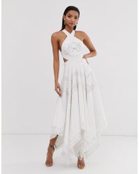 asos edition scarf print halter midi dress with cutout sides