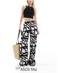 ASOS - Asos Design Tall Cheesecloth Tie Waist Wide Pull On Pants - Lyst