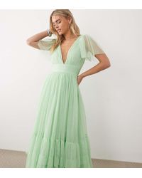 LACE & BEADS - Bridesmaid Madison Smocked Flutter Sleeve Tiered Maxi Dress - Lyst