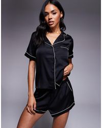 Boux Avenue - Luxe Satin Revere Top And Shortie Set With Piping Detail - Lyst