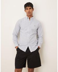 Polo Ralph Lauren - Camicia Oxford Custom Fit Bianca E Blu A Quadri Con Icona Del Logo - Lyst
