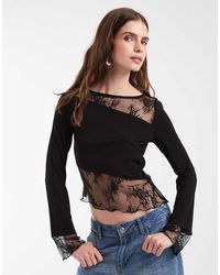 Noisy May - Long Sleeve Top With Lace Insert - Lyst