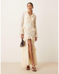 True Decadence - Ruffle Lace Up Maxi Dress - Lyst