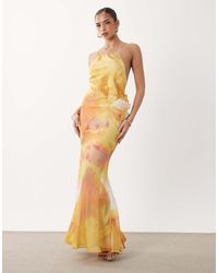 ASOS - Square Neck Satin Chiffon Mix Maxi Dress - Lyst