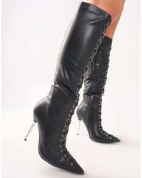 Public Desire - Witchcraft Black Lace Up Knee High Boots - Lyst