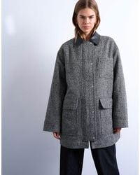 TOPSHOP - Heritage Twill Field Jacket With Contrast Faux Leather Collar - Lyst