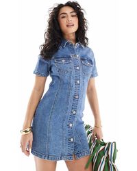 ASOS - Vestido Camisero Vaquero Corto Entallado De - Lyst