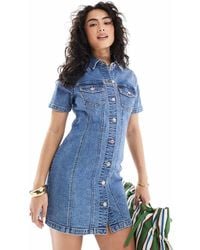 ASOS - Denim Fitted Shirt Mini Dress - Lyst