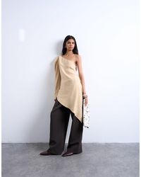 TOPSHOP - Cupro Asymmetric Top With Shoulder Pads - Lyst