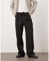 ASOS - Nette Broek Met Wijde Pijpen, Strikceintuur En Plooi Aan De Voorkant - Lyst