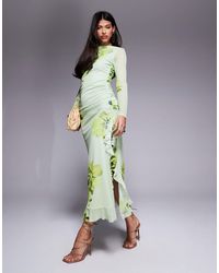 ASOS - Mesh Long Sleeve Frill Detail A Line Maxi Dress - Lyst
