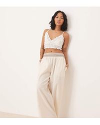 ASOS - Asos Design Petite Linen Blend Pull On Wide Leg Trousers With Shirred Waist Detail - Lyst