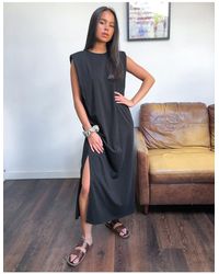 Weekday Kai Organic Cotton Jersey Dress With Shoulder Pads - Black