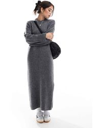 ASOS - Robe longueur mollet en maille avec couture devant - anthracite - Lyst
